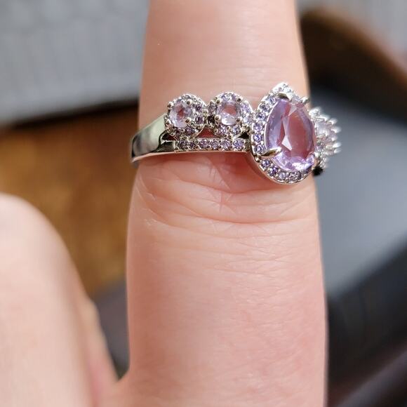 Elegant Rhodium-Plated Size 9 Twisted Band Ring with Simulated Amethyst - Picture 10 of 11